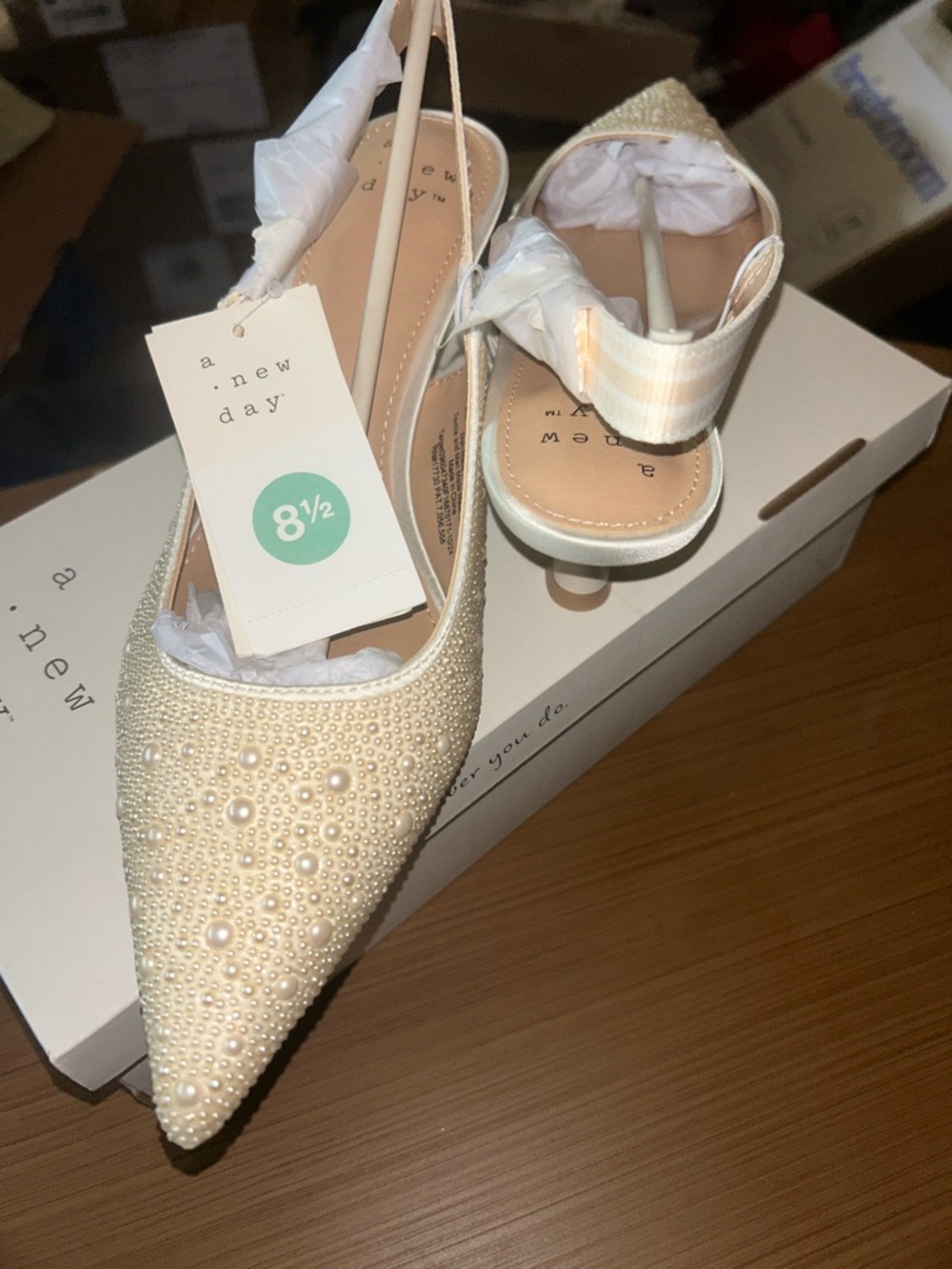 a new day Pearl-Embellished Ivory Slingback Heels - Picture 3 of 4